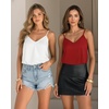 image:imageMANGOPOP Womens Bodysuit V Neck Spaghetti Strap Tank Tops Cami Backless Sleeveless Loose Fit Blouse Body Suits Sexy CasualRed