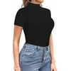 image:imageMANGOPOP Womens Mock Turtle Neck Bodysuit Short Sleeve Body Suits Basic T shirts Clothing Tops01 Black