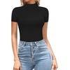 image:imageMANGOPOP Womens Mock Turtle Neck Bodysuit Short Sleeve Body Suits Basic T shirts Clothing Tops01 Black