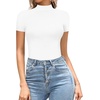 image:imageMANGOPOP Womens Mock Turtle Neck Bodysuit Short Sleeve Body Suits Basic T shirts Clothing Tops01 Classics White