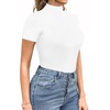 image:imageMANGOPOP Womens Mock Turtle Neck Bodysuit Short Sleeve Body Suits Basic T shirts Clothing Tops01 Classics White
