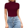 image:imageMANGOPOP Womens Mock Turtle Neck Bodysuit Short Sleeve Body Suits Basic T shirts Clothing Tops02 Burgundy