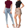 image:imageMANGOPOP Womens Mock Turtle Neck Bodysuit Short Sleeve Body Suits Basic T shirts Clothing Tops02 Burgundy