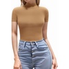 image:imageMANGOPOP Womens Mock Turtle Neck Bodysuit Short Sleeve Body Suits Basic T shirts Clothing Tops02 Camel