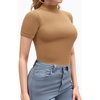 image:imageMANGOPOP Womens Mock Turtle Neck Bodysuit Short Sleeve Body Suits Basic T shirts Clothing Tops02 Camel
