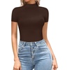 image:imageMANGOPOP Womens Mock Turtle Neck Bodysuit Short Sleeve Body Suits Basic T shirts Clothing Tops02 Coffee