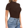 image:imageMANGOPOP Womens Mock Turtle Neck Bodysuit Short Sleeve Body Suits Basic T shirts Clothing Tops02 Coffee