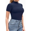 image:imageMANGOPOP Womens Mock Turtle Neck Bodysuit Short Sleeve Body Suits Basic T shirts Clothing Tops02 Deep Blue
