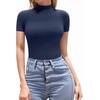 image:imageMANGOPOP Womens Mock Turtle Neck Bodysuit Short Sleeve Body Suits Basic T shirts Clothing Tops02 Deep Blue