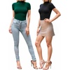 image:imageMANGOPOP Womens Mock Turtle Neck Bodysuit Short Sleeve Body Suits Basic T shirts Clothing Tops02 Deep Green