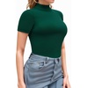 image:imageMANGOPOP Womens Mock Turtle Neck Bodysuit Short Sleeve Body Suits Basic T shirts Clothing Tops02 Deep Green
