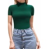image:imageMANGOPOP Womens Mock Turtle Neck Bodysuit Short Sleeve Body Suits Basic T shirts Clothing Tops02 Deep Green
