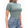 image:imageMANGOPOP Womens Mock Turtle Neck Bodysuit Short Sleeve Body Suits Basic T shirts Clothing Tops02 Elephant Grey