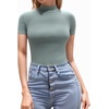 image:imageMANGOPOP Womens Mock Turtle Neck Bodysuit Short Sleeve Body Suits Basic T shirts Clothing Tops02 Elephant Grey