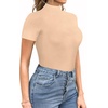 image:imageMANGOPOP Womens Mock Turtle Neck Bodysuit Short Sleeve Body Suits Basic T shirts Clothing Tops02 Nude