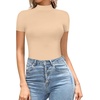image:imageMANGOPOP Womens Mock Turtle Neck Bodysuit Short Sleeve Body Suits Basic T shirts Clothing Tops02 Nude