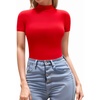 image:imageMANGOPOP Womens Mock Turtle Neck Bodysuit Short Sleeve Body Suits Basic T shirts Clothing Tops02 Red