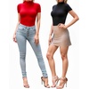 image:imageMANGOPOP Womens Mock Turtle Neck Bodysuit Short Sleeve Body Suits Basic T shirts Clothing Tops02 Red