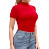 image:imageMANGOPOP Womens Mock Turtle Neck Bodysuit Short Sleeve Body Suits Basic T shirts Clothing Tops02 Red