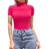 image:imageMANGOPOP Womens Mock Turtle Neck Bodysuit Short Sleeve Body Suits Basic T shirts Clothing Tops02 Rose Pink