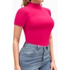image:imageMANGOPOP Womens Mock Turtle Neck Bodysuit Short Sleeve Body Suits Basic T shirts Clothing Tops02 Rose Pink