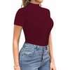 image:imageMANGOPOP Womens Mock Turtle Neck Bodysuit Short Sleeve Body Suits Basic T shirts Clothing TopsBurgundytttt