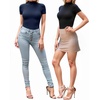 image:imageMANGOPOP Womens Mock Turtle Neck Bodysuit Short Sleeve Body Suits Basic T shirts Clothing TopsDeep Blue