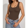 image:imageMANGOPOP Womens Tank Top Scoop Neck Bodysuit Sleeveless Racerback Body Suit Ribbed Knit Slim Fitted Soft Sexy Going Out TopsTank Top Coffee