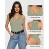 image:imageMANGOPOP Womens Tank Top Scoop Neck Bodysuit Sleeveless Racerback Body Suit Ribbed Knit Slim Fitted Soft Sexy Going Out TopsTank Top Grayish Green