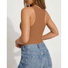 image:imageMANGOPOP Womens Tank Top Scoop Neck Bodysuit Sleeveless Racerback Body Suit Ribbed Knit Slim Fitted Soft Sexy Going Out TopsTank Top Khaki