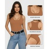 image:imageMANGOPOP Womens Tank Top Scoop Neck Bodysuit Sleeveless Racerback Body Suit Ribbed Knit Slim Fitted Soft Sexy Going Out TopsTank Top Khaki