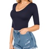 image:imageMANGOPOP Womens V Neck Half Sleeve Bodysuit 34 Sleeve Slim Fitted Body Suit Sexy Going Out Shirts TopsDeep Blue