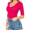 image:imageMANGOPOP Womens V Neck Half Sleeve Bodysuit 34 Sleeve Slim Fitted Body Suit Sexy Going Out Shirts TopsRose Pinktttt