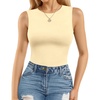 image:imageMANGOPOP Sleeveless Bodysuits for Women Crew Neck Tank Top Body Suit Basic Slim Fit Bodysuit TopsLight Apricot