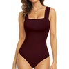 image:imageMANGOPOP Tank Top Bodysuit for Women Square Neck Sleeveless Backless Body Suits Going Out TopsBurgundy