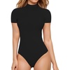 image:imageMANGOPOP Womens Mock Turtle Neck Bodysuit Short Sleeve Body Suits Basic T shirts Clothing Tops01 Black