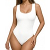 image:imageMANGOPOP Womens Tank Top Scoop Neck Bodysuit Sleeveless Racerback Body Suit Ribbed Knit Slim Fitted Soft Sexy Going Out Tops02 Tank Top White