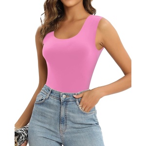 image:imageMANGOPOP Sleeveless Bodysuit For Women Scoop Neck Double Lined Tank Top Body Suit Basic Fitted Summer Going Out TopsBlush