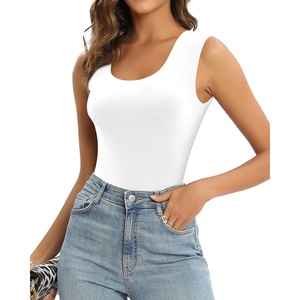 image:imageMANGOPOP Sleeveless Bodysuit For Women Scoop Neck Double Lined Tank Top Body Suit Basic Fitted Summer Going Out TopsWhite