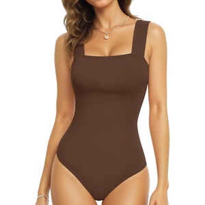 image:imageMANGOPOP Tank Top Bodysuit for Women Square Neck Sleeveless Backless Body Suits Going Out TopsCoffee