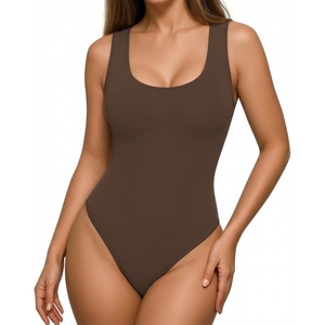 image:imageMANGOPOP Womens Tank Top Scoop Neck Bodysuit Sleeveless Racerback Body Suit Ribbed Knit Slim Fitted Soft Sexy Going Out TopsTank Top Coffee