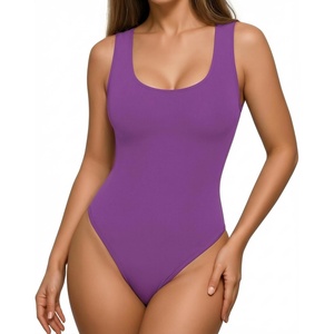 image:imageMANGOPOP Womens Tank Top Scoop Neck Bodysuit Sleeveless Racerback Body Suit Ribbed Knit Slim Fitted Soft Sexy Going Out TopsTank Top Purple