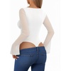 image:imageMANGOPOP Womens Boat Neck Bell Sleeve Bodysuit Sexy Sheer Mesh Double Lined Body Suits Going Out Fall Tops 202502 White