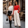 image:imageMANGOPOP Womens Boat Neck Bell Sleeve Bodysuit Sexy Sheer Mesh Double Lined Body Suits Going Out Fall Tops 202503 Red