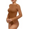 image:imageMANGOPOP Womens Boat Neck Bell Sleeve Bodysuit Sexy Sheer Mesh Double Lined Body Suits Going Out Fall Tops 202504 Brown