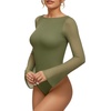 image:imageMANGOPOP Womens Boat Neck Bell Sleeve Bodysuit Sexy Sheer Mesh Double Lined Body Suits Going Out Fall Tops 202505 Army Green