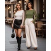 image:imageMANGOPOP Womens Boat Neck Bell Sleeve Bodysuit Sexy Sheer Mesh Double Lined Body Suits Going Out Fall Tops 202505 Army Green