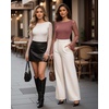 image:imageMANGOPOP Womens Boat Neck Bell Sleeve Bodysuit Sexy Sheer Mesh Double Lined Body Suits Going Out Fall Tops 202506 Marsala