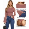 image:imageMANGOPOP Womens Boat Neck Bell Sleeve Bodysuit Sexy Sheer Mesh Double Lined Body Suits Going Out Fall Tops 202506 Marsala