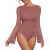 image:imageMANGOPOP Womens Boat Neck Bell Sleeve Bodysuit Sexy Sheer Mesh Double Lined Body Suits Going Out Fall Tops 202506 Marsala